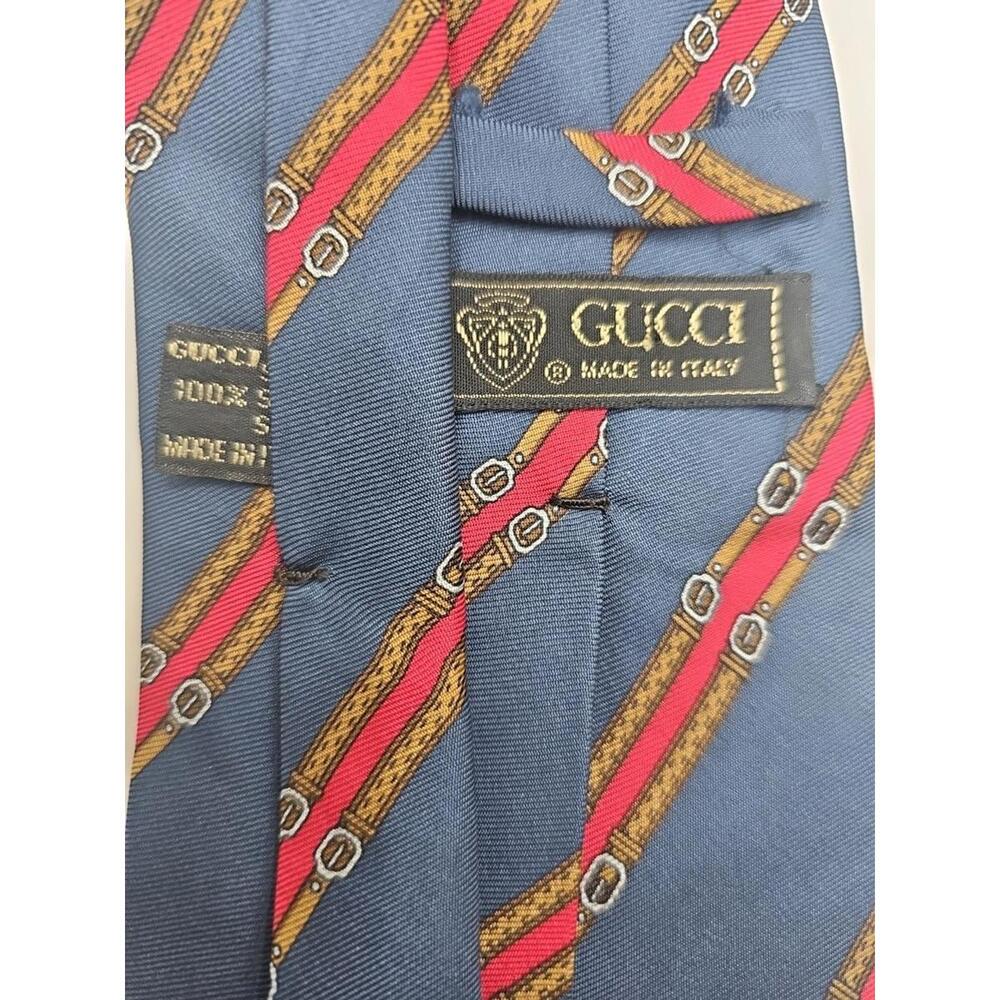 Gucci Men’s Belts‎ Logo Navy Red Silk Tie – Made in Italy 57" x 3.5" - Picture 4 of 5